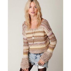 Free people cropped Striped bell sleeved sweater